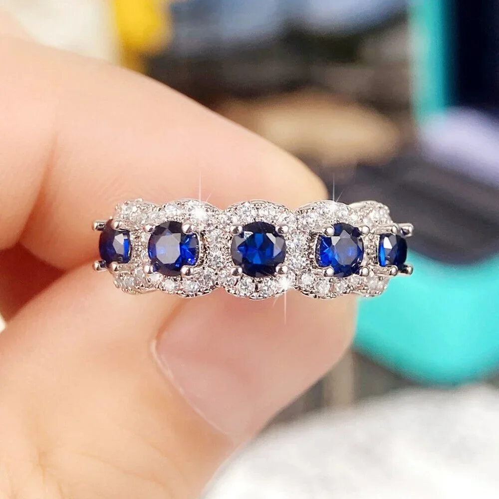 New Beautiful 925 Silver Blue Sapphire Band
